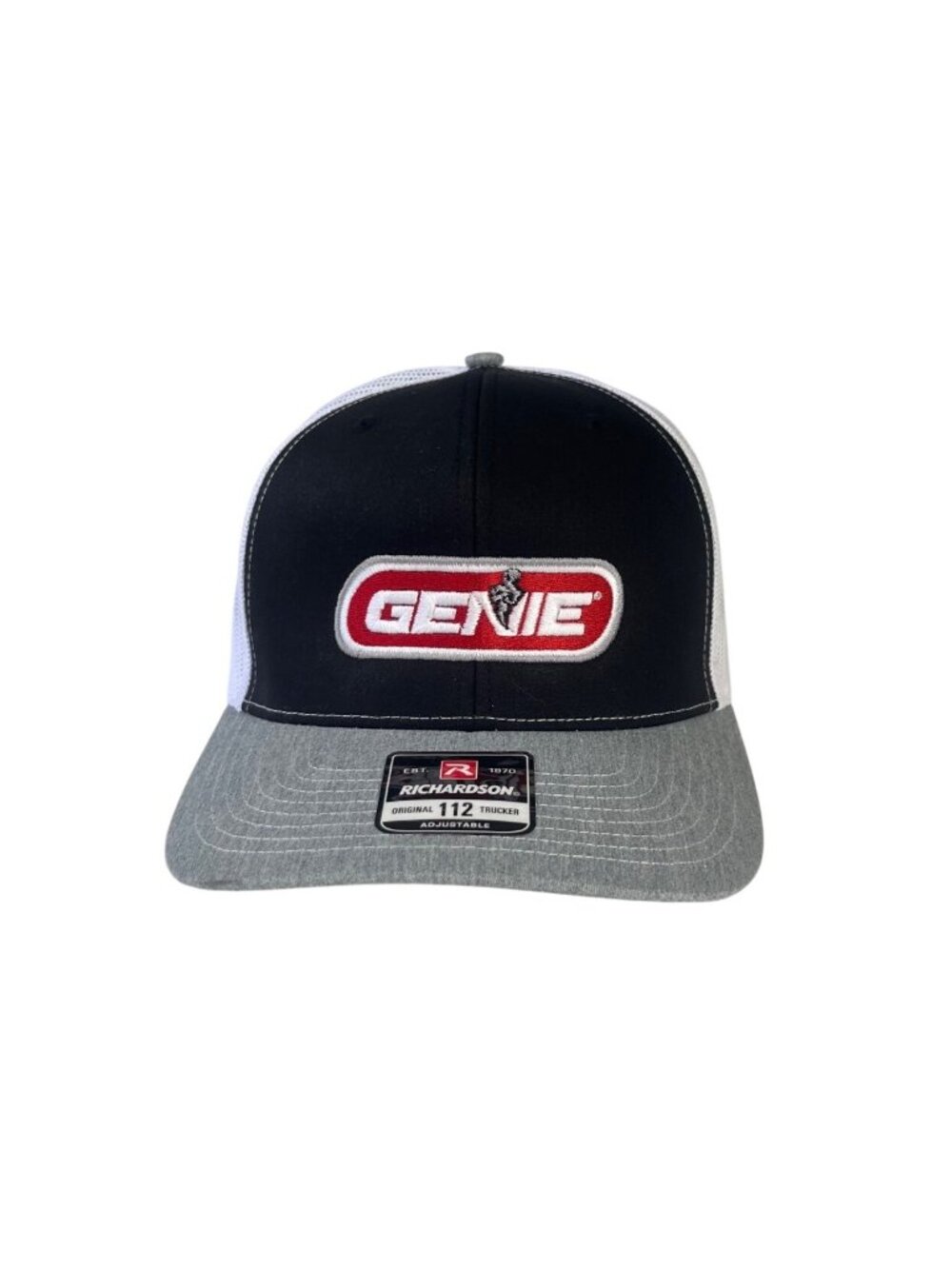 Genie Logo Trucker Hat Richardson 112 Adjustable Snapback Black Gray Cap